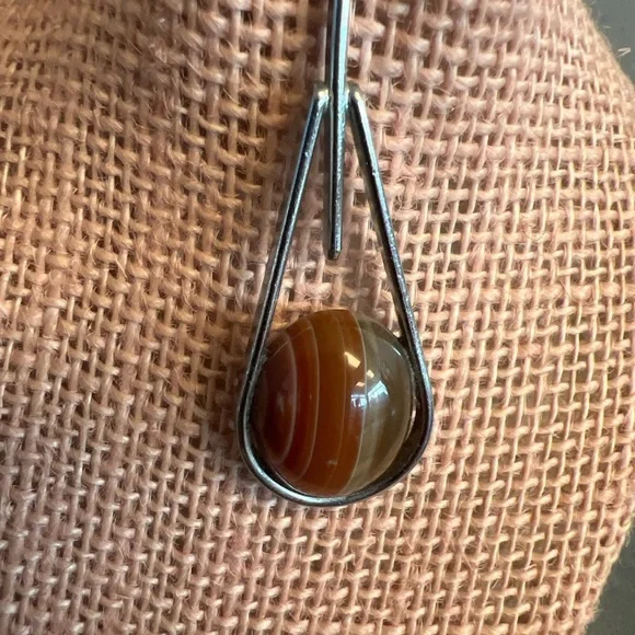 Banded Agate Teardrop Pendant – Brown & Cream Striped Gemstone - Picture 3 of 3